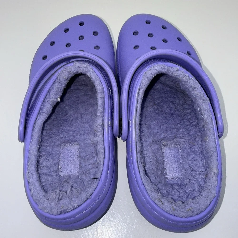 Crocs Classic Lined Clogs Kids J1 Purple Fleece Winter Slip On Comfort Shoes